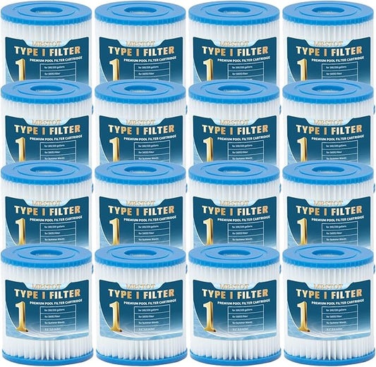 Type I Filter Cartridge for Pools,Replacement Filters Cartridge for 58093,for Summer Waves,for 300/330 Gal/H Filter Pumps (16 Pcs)