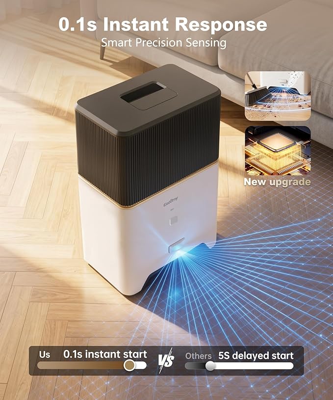 Touchless Vacuum Automatic Dustpan, Bagged Design with Replaceable Dust Bags, Up to 3-Month No Cleaning, 26,000Pa Powerful Suction, One-Touch Auto & Manual Mode for Pet Hair Kitchen & Salon