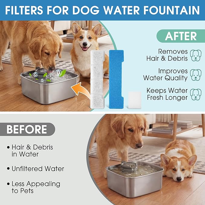 Enhon 60 Pack Dog Water Fountain Filter Replacement Compatible with SIBAYS Kastty 4Gal/15L Pet Fountain Filters, Made of Activated Carbon and PP Cotton, Multilayer Filtration System
