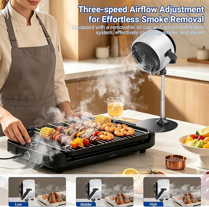 Portable Range Hood,Rechargeable Desktop Range Hood with 3 Speed Exhaust Fan,Detachable Aluminum Filter,Strong Suction Kitchen Exhaust Fan for Indoor BBQ, Hot Pot, RV & Desktop Cooking Black