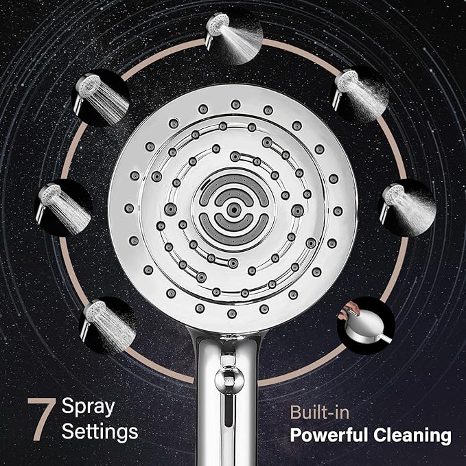 Filtered Shower Head 7 Spray Mode High Pressure Shower Head with Handheld Water Softener Filters Beads,79" Long Hose,Built-in Power Wash Mode (7 Modes, Chrome)
