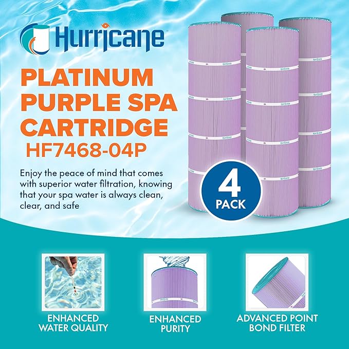 Hurricane Filters 4 Pack HF7468-04P Platinum Purple Pool Filter Cartridge - Replacement for PJAN115, Unicel C-7468, Filbur FC-0810, Jandy Industries CL460, CV460 - USA Pool Filters