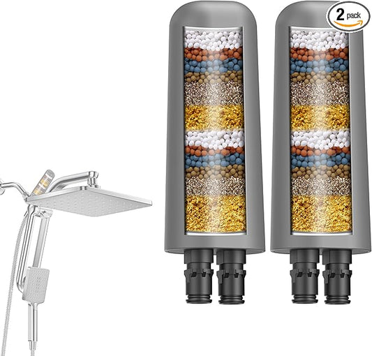 2-Pack Gray Shower Head Filter Replacement for L400099 DAKINGS Chrome Filtered Rainfall Shower Head Combo, Remove Chlorine, Reduces Dry Itchy Skin