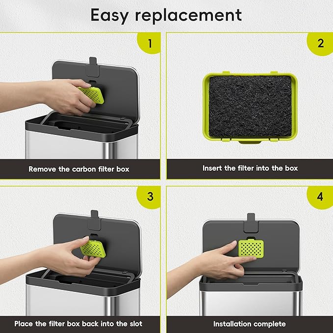EKO Odor Filter Refills for Food Waste Bin and Compost Bin, Activated Carbon Deodorizer, Small Replacement Filters, Pack of 12