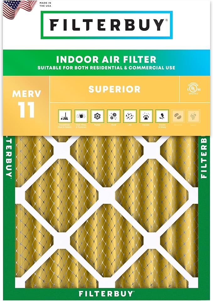 Filterbuy 14x20x4 Air Filter MERV 11 Superior Pet & Allergy Defense (1-Pack), Electrostatic Pleated HVAC AC Furnace Filters Replacement, Made in USA (Actual Size: 13.50 x 19.50 x 3.63)