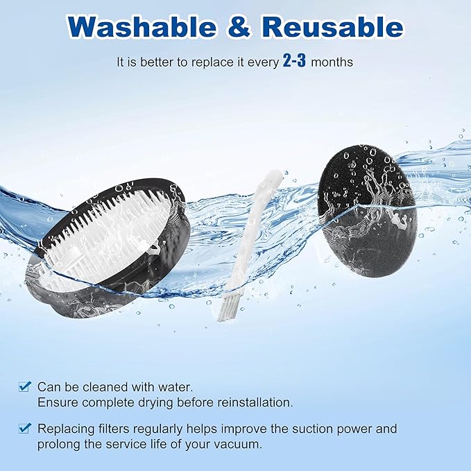 19 Pcs AceVac 11 Filter Replacement Only Compatible with AFNOP AceVac11 Cordless Anti-tangle Stick Vacuum Cleaner for Home with LED Touch Screen, 4 HEPA Filters, 8 Sponge Filters, 1 Cleaning Brush