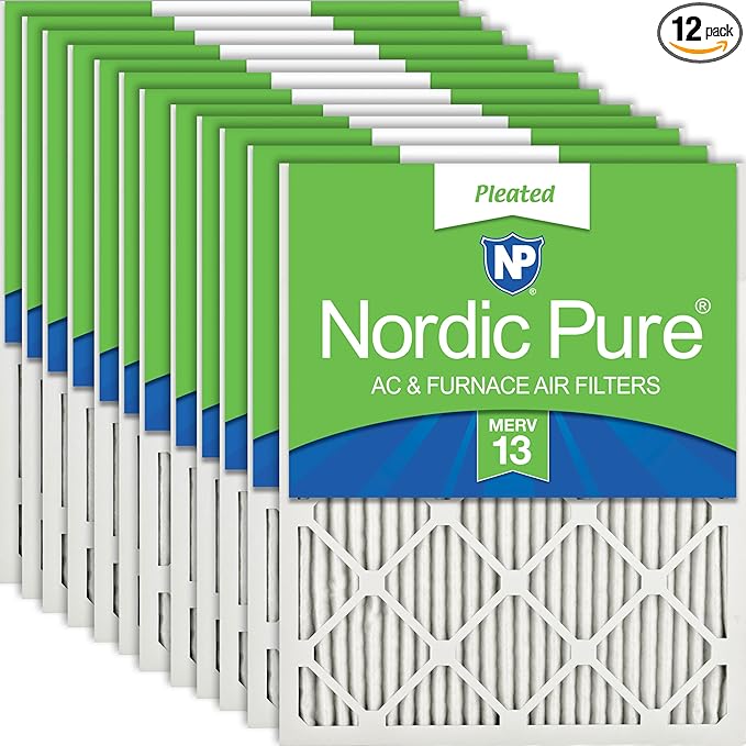 Nordic Pure 20x24x1 (Actual Size: 19 1/2 x 23 7/16 x 3/4) Pleated MERV 13 Air Filters 12 Pack