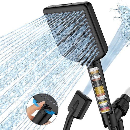 Filtered Shower Head with Handheld, High Pressure 6 Spray Mode Showerhead with Filters, Water Softener Filters for Hard Water - Remove Chlorine