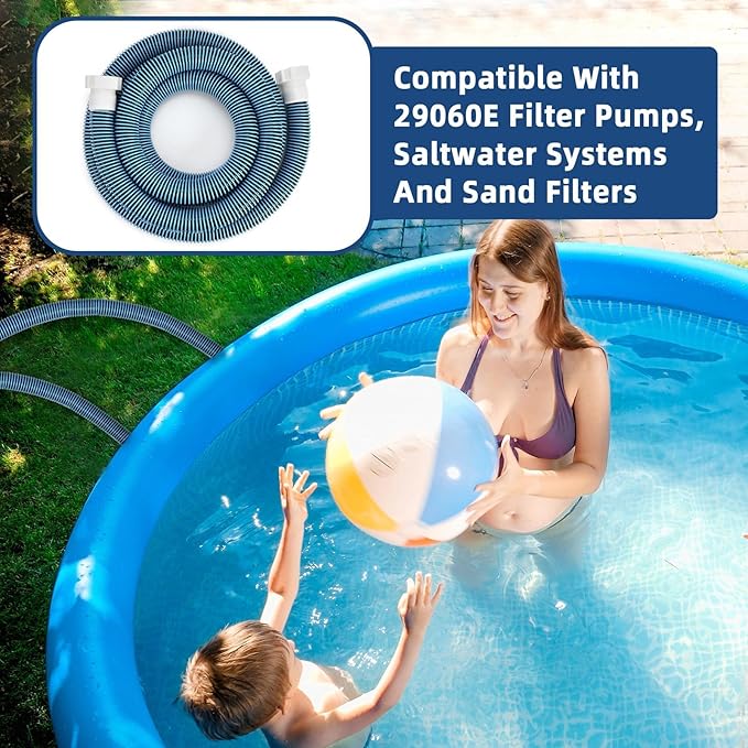 15ft 1 1/2" Pool Hose for Above Ground Pools 15ft Long Pool Pump Replacement Filter Hoses 1.5" EVA Swimming Pool Filter Hose for Filters Pumps, Saltwater Systems and Sand Filters (Blue)