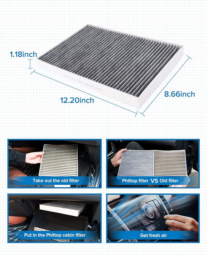 PHILTOP HEPA Cabin Air Filter w/Activated Carbon, Compatible with CF12211 Audi Q5, Q7, A4 Quattro, A6 Quattro, Q8, A5 Sportback, SQ5, A5 Quattro, A4, e-tron Quattro, Q5 Sportback, Q5 PHEV, S4