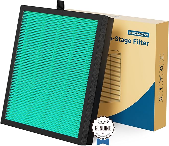 AROEVE MK07 Air Filter Pet Allergy Replacement 4-in-1 Air Purifier Filter, Efficiency Activated Carbon for Dust Pollen Lint Smoke Pet Dander Version (1 Pack)
