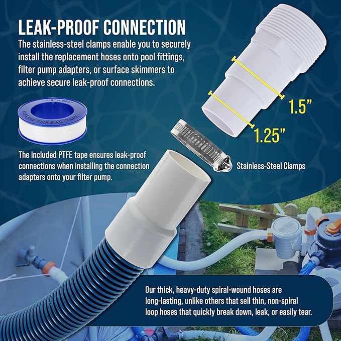 U.S. Pool Supply 1.5" Heavy-Duty Above Ground Pool Hose Replacement Kit - 2 Durable 3 Foot Hoses, 2 Connection Adapters, 4 Clamps - Compatible with Intex Pool Filter Pumps