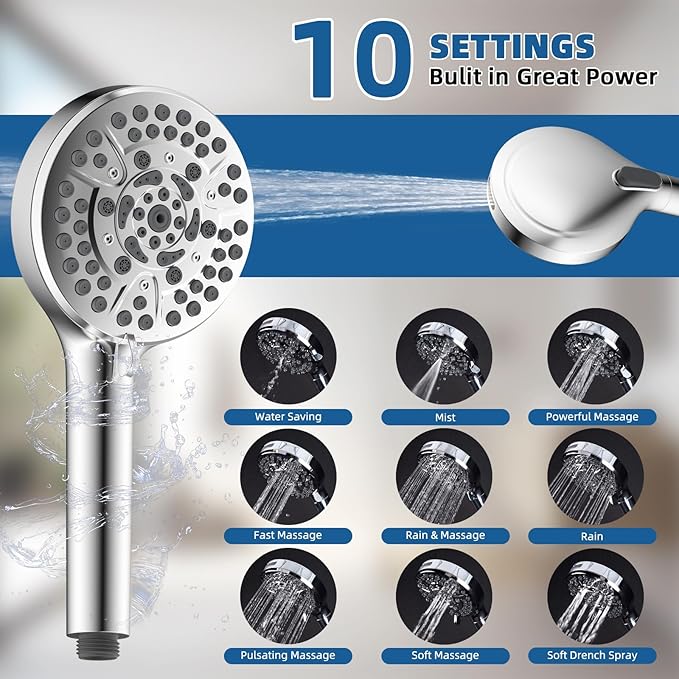 12" All Metal Shower Head, High Pressure Rainfall Shower Head/Handheld Showerhead Combo with 11" Adjustable Shower Extension Arm, 71" Hose, Shower Head Holder, Chrome