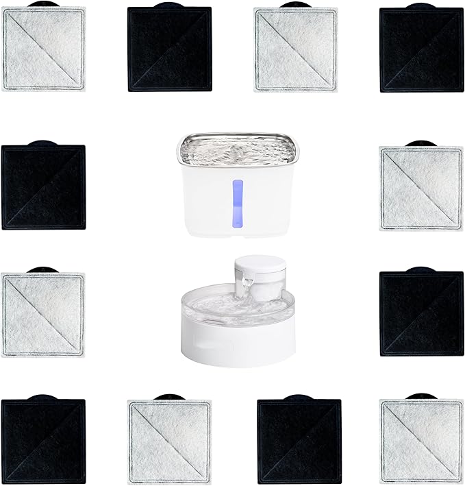 12X Cat Water Fountain Replacement Charcoal Filter Square Compatible with Petsafe Premier Ion-X Outlast Pumpless & Viva Pet Water Fountain Carbon Filters for Cat and Dog Indoor