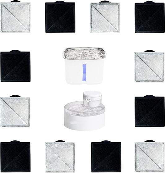 12X Cat Water Fountain Replacement Charcoal Filter Square Compatible with Petsafe Premier Ion-X Outlast Pumpless & Viva Pet Water Fountain Carbon Filters for Cat and Dog Indoor