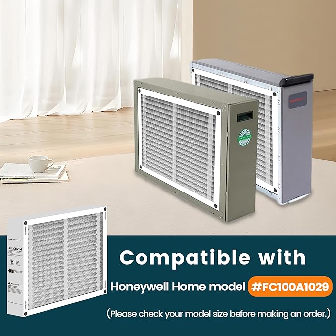 2-Pack 16x25x4 AC Air Filter Compatible with Honeywell FC100A1029 & Lennox, MERV 13, Electrostatic Furnace Filter Replacement, Foldable Design, Actual Size:15.94x24.86x4.38in