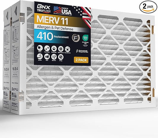 TruFilter Compatible with AprilAire 410 Replacement Filter for AprilAire (2-Pack) - MERV 11 MADE IN USA - HVAC AC Furnace Filters AllergiesAllergy Dust, Pet, MPR 1200 FPR 7Air Filter 16x25x4