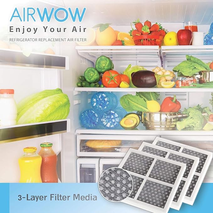 AIRWOW Replacement 3 Pack Air Filter for Refrigerators, Compatible with LG LT120F, ADQ73214404, 469918, Improves Freshness, Air Quality and Odor Control (3, White-Pro)