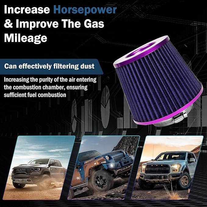 Universal Clamp-On Air Intake Filter, High Performance, Washable Filter, Replacement Air Filter, Flange Diameter 3.5inch/89mm (Purple)
