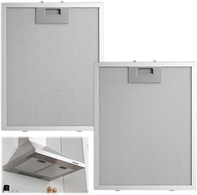 2 Pack Metal Cooker Hood Filter Replacement 320 x 260 x 9 mm, Kitchen Aluminium Extractor Fan Filter, 5-Layer Mesh Kitchen Hood Grease Filters for Many Leading Brand of Vent Cooker Hood