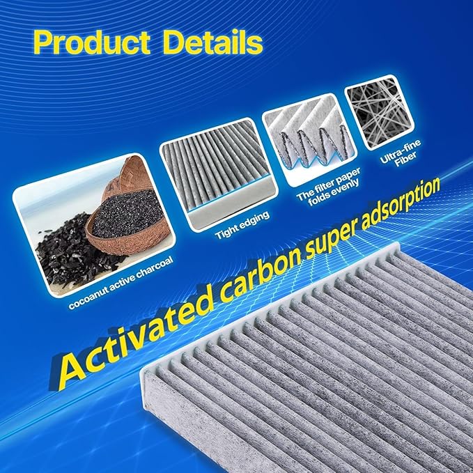 3 Pack Cabin Air Filter w/Activated Carbon Fits 2016-2021 Tucson, 2020-2026 Venue, 2018-2023 Kona, 2022-2023 Kona N, 2019-2021 Veloster/N, Replace CF12160, 97133-D1000, 97133-D3000, 97133-J9000