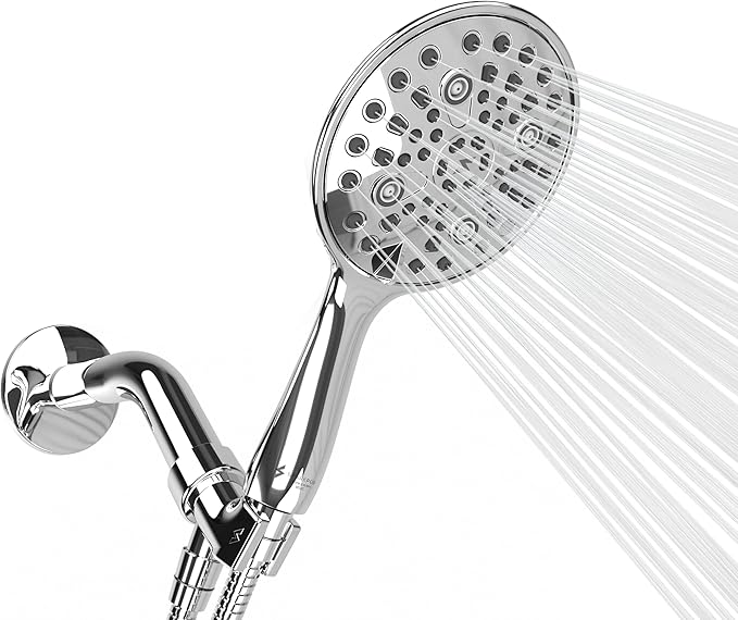 SparkPod 6 Spray Setting High Pressure Hand Held Shower Head - 6" Wide Angle Handheld Shower Head Set with Brass Swivel Ball Bracket and 70 Inch Long Hose - Luxury Design (Luxury Polished Chrome)