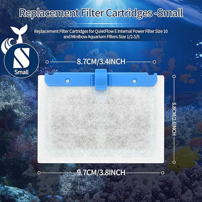 10 Pack Small Replacement Filters Cartridges withQuietFlow,Replacement Filter Cartridges with QuietFlow with More Activated Carbon,for Minibow Aquarium Filters Size 1/2.5/5 Gallon