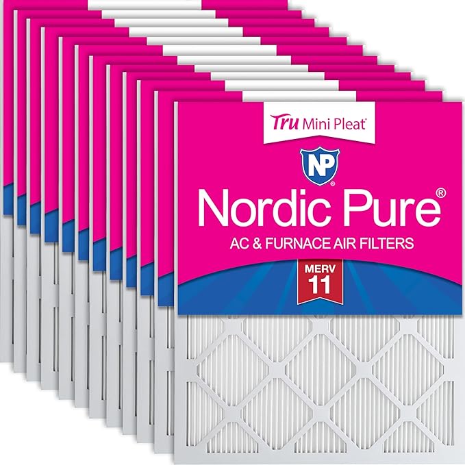 Nordic Pure 12x24x1 (Actual Size: 11 3/8 x 23 3/8 x 3/4) Tru Mini Pleat MERV 11 AC Furnace Air Filters – 2.5X More Media for Extended Durability & Superior Filtration - 12 Pack