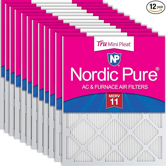 Nordic Pure 12x20x1 (Actual Size: 11 1/2 x 19 1/2 x 3/4) Tru Mini Pleat MERV 11 AC Furnace Air Filters – 2.5X More Media for Extended Durability & Superior Filtration - 12 Pack