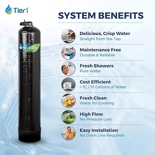 Tier1 Whole House Water Filter System | 450,000 Gallon Chlorine Reduction Capacity | Pre-Filled Tank with 1 Cu Ft Acid-Washed Granular Activated Carbon | Home Filtration System