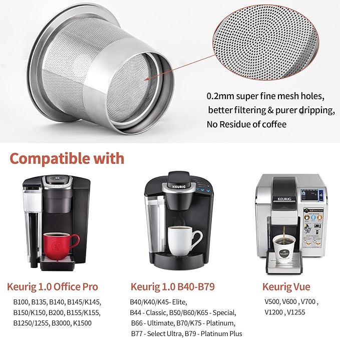 Hikey Reusable K Cups Coffee Pod Filters for Keurig 1.0 & 2.0 Single Cup Coffee Makers, Universal Refillable KCups Filter, 2 Pack