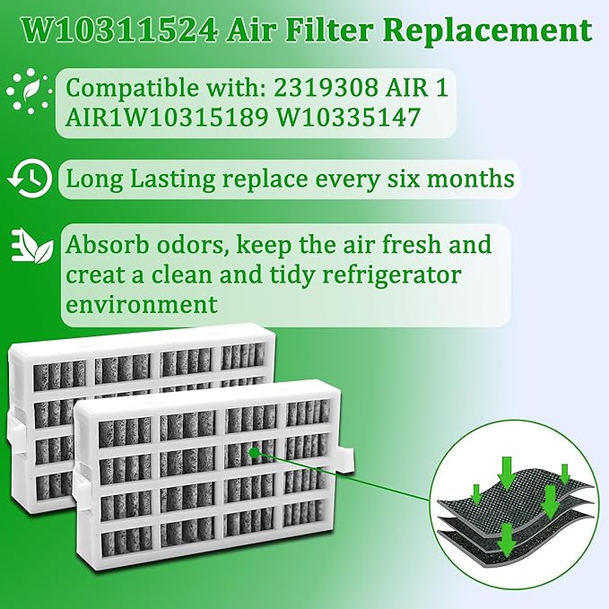 W10346771A Produce Preserver Filter and W10311524 Air Filter Replacement for Whirlpool KitchenAid Refrigerator, Keep Fresh & Eliminate Odors (8)