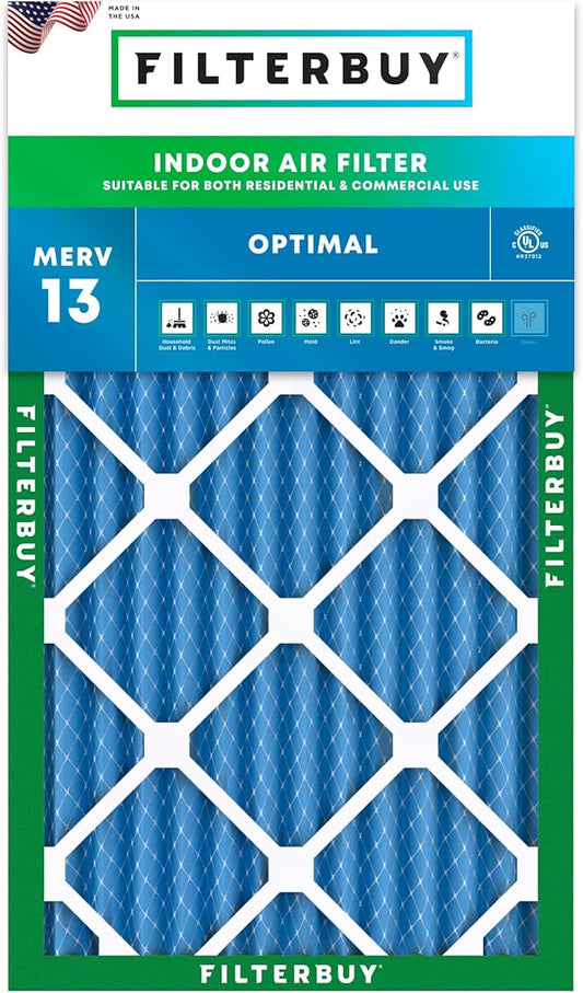 Filterbuy 16x24x2 Air Filter MERV 13 Optimal Smoke & Allergy Defense (1-Pack), Electrostatic Pleated HVAC AC Furnace Filters Replacement, Made in USA (Actual Size: 15.38 x 23.38 x 1.75)