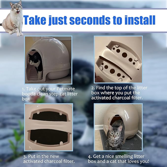 PurifyLogix Carbon Filters Compatible with Petmate Booda Clean Step Cat Litter Box - Thickened and Durable Activated Charcoal Filters, Absorb Odors/Control Damp from Pets/Keep Home Fresh (6 Pack)