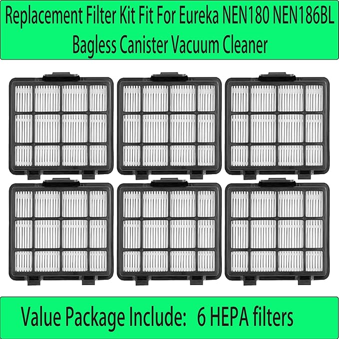 6 Pack HEPA Filters Replacement Set Compatible with Eureka NEN180 NEN186BL Bagless Canister Vacuum Cleaner