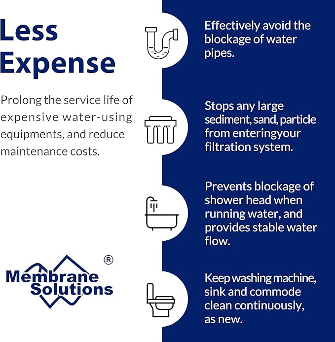 Membrane Solutions 5 Micron 10" x 2.5" Sediment Water Filter Replacement Cartridge for Water Filter 10 x 2.5 inch Whole House Water System, Compatible with GE FXUSC, AP110, WHKF-GD05-6 Pack