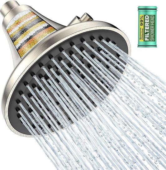Homlord High Pressure Filtered Shower Head, One-Button Filter Replacement, Removes Chlorine & Impurities, Say Goodbye to Dry Skin & Frizzy Hair, 1-Minute Installation, Brushed Nickel
