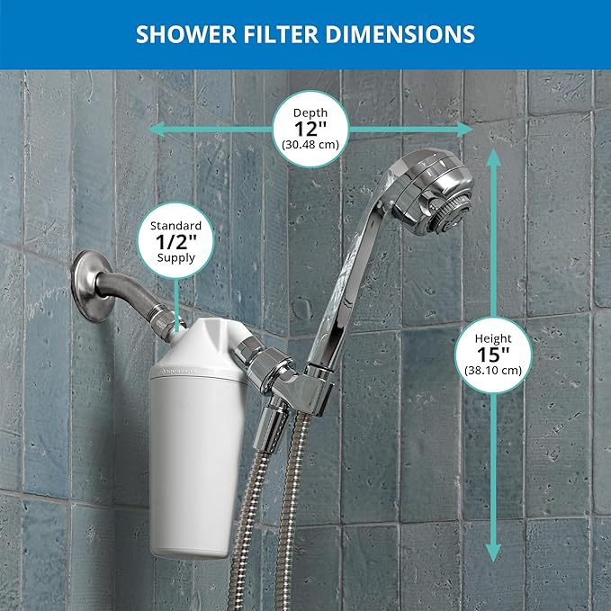 Aquasana Shower Filter | Dermatologist-recommended for softer, healthier skin & hair | Proven to reduce 90% of chlorine for 6 months | High pressure | Chrome wand shower head | AQ-4105CHR