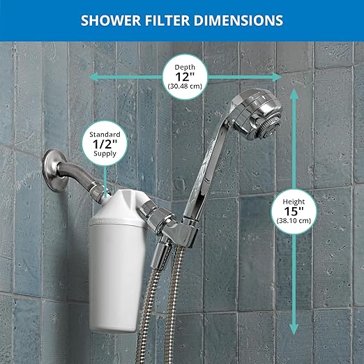 Aquasana Shower Filter for Hair & Skin | Reduces 90% of Chlorine | Handheld Wand Shower Head with 3 Settings | Dermatologist-Recommended | WaterSense Certified | Chrome | AQ-4105CHR-E