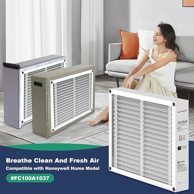 2Pack 20x25x4 AC Furnace Air Filter Compatible with Honeywell FC100A1037, MERV 13 HVAC Filter Replacement, Actual Size:19.94"x24.86"x4.38"