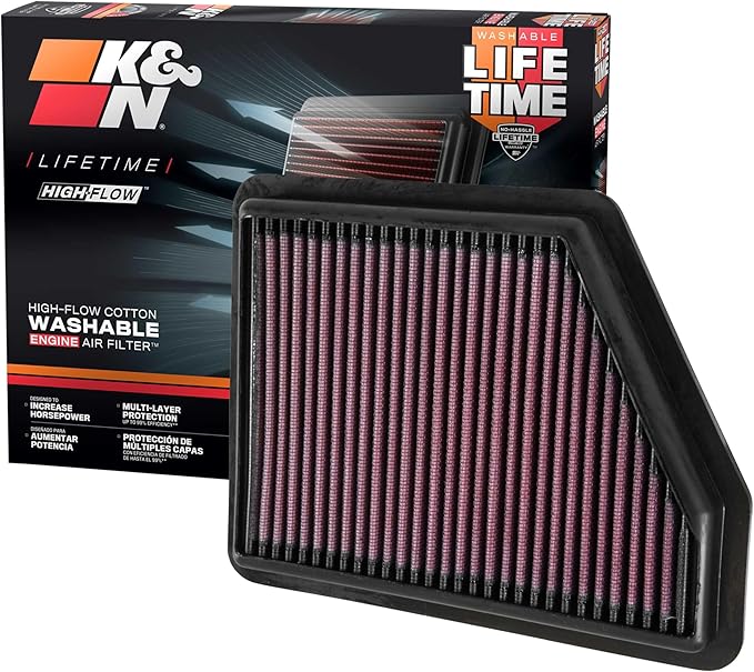 K&N High-Flow Original Lifetime Engine Air Filter: Increase Power: Premium, Washable: Compatible with 2016-2026 HONDA: Civic, HR-V, 33-5045