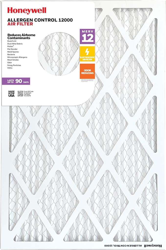 Honeywell 20x25x1 MERV 12 Electrostatic Pleated HVAC AC Furnace Air Filter (12-Pack) | Replacement Filter for Home Use | Made in USA