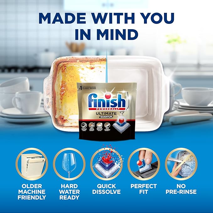 Finish Ultimate Quantum Dishwasher Pods, New & Improved Formula, Dishwasher Detergent Dish Soap, Removes Burnt-On & Dried-On Stain, Degreasing & Scrubbing Power, Fresh Scent, 47 Count
