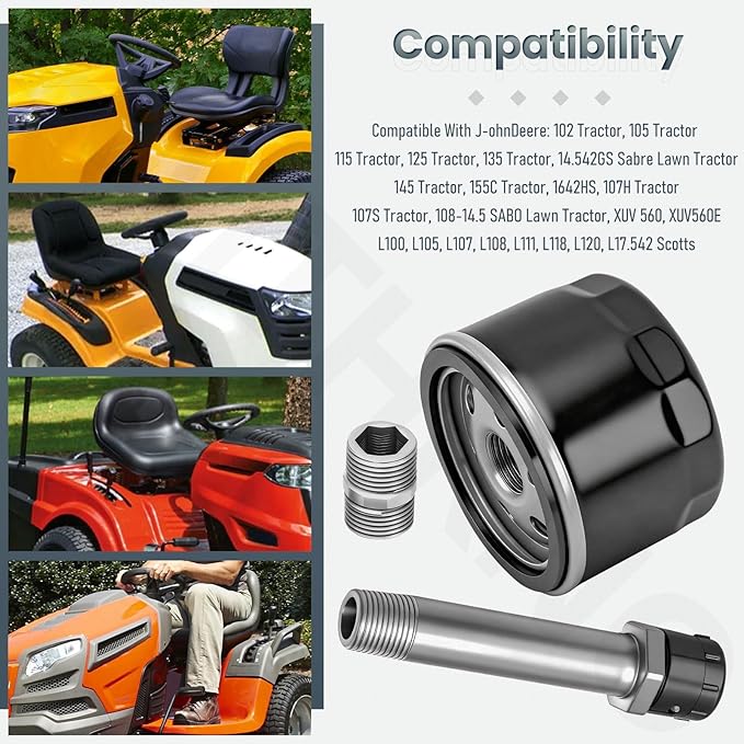 MIU13767B Easy Change Conversion Kit (AM125424 Oil Filter & AM131611 Drain Plug & MIU13767 Adapter Fitting) for John Dee-re Lawn/Garden Tractor E120, E130, E150, E160, E170, E180, X166R, Z335E etc
