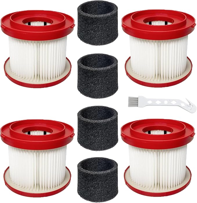4 Pack HEPA Filter Replacement Kit, Compatible with 49-90-1900 Wet/Dry Vacuum Cleaners, Includes 4 Filters, 4 Foam Sleeves & 1 Cleaning Brush, Washable Reusable