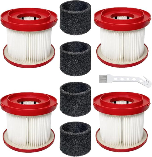 4 Pack HEPA Filter Replacement Kit, Compatible with 49-90-1900 Wet/Dry Vacuum Cleaners, Includes 4 Filters, 4 Foam Sleeves & 1 Cleaning Brush, Washable Reusable