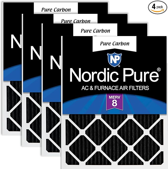 Nordic Pure 16x20x1 (Actual Size: 15 1/2 x 19 1/2 x 3/4) Pure Carbon Pleated Odor Reduction Furnace Air Filters 4 Pack