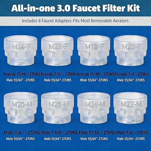 LongLasting Bathroom Sink Faucet Water Filter .Removes 99% Chlorine Heavy Metals. Hard Water Softener. Kitchen Purifier. Relieve Dry, Rough&Itchy Skin, Suitable for Sensitive Skin.TWF Series