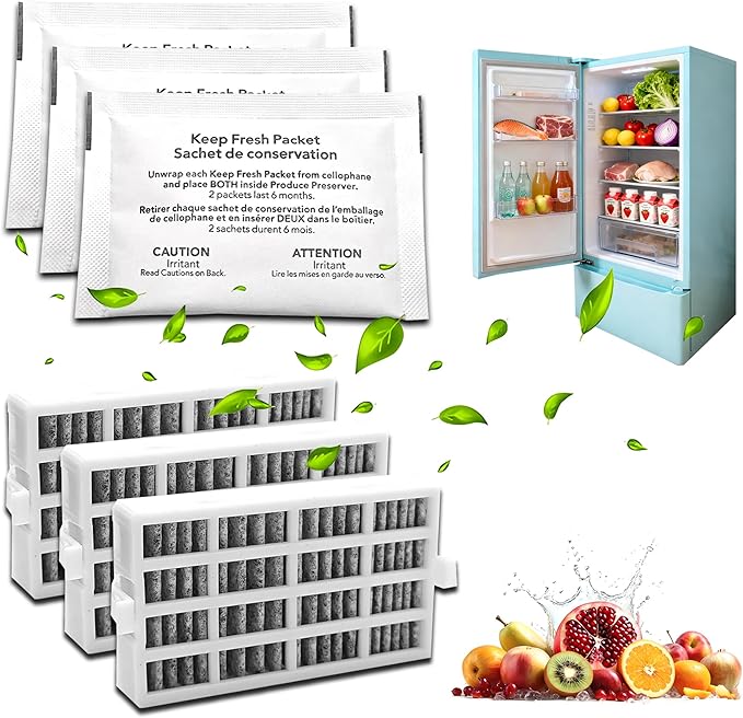 W10346771A Produce Preserver Filter and W10311524 Air Filter Replacement for Whirlpool/KitchenAid Refrigerators – Keep Food Fresher Longer & Eliminate Odors, Essential Combo Pack (6)