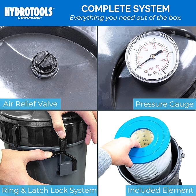 SWIMLINE HYDROTOOLS Above-Ground Pool Cartridge Filter, Sure-Flo 100 Sq Ft w/ 1.5 HP Pump, Pools up to 40,000 Gallons